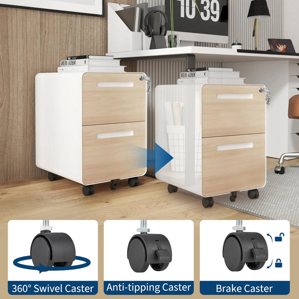 Locking 2-Drawer Metal Rolling Under Desk File Cabinet