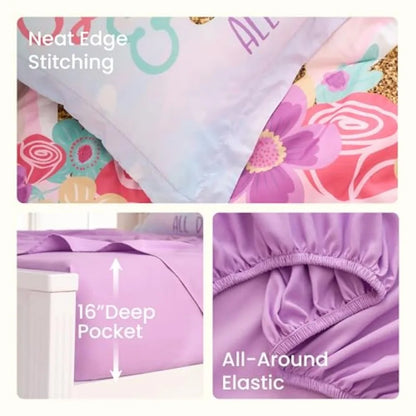 5 Pcs Girls Super Soft Microfiber Bed in a Bag with Comforter