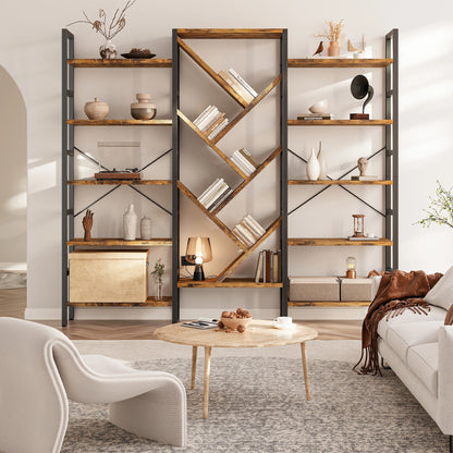 Large Wooden Bookcase with 17 Open Display Shelves