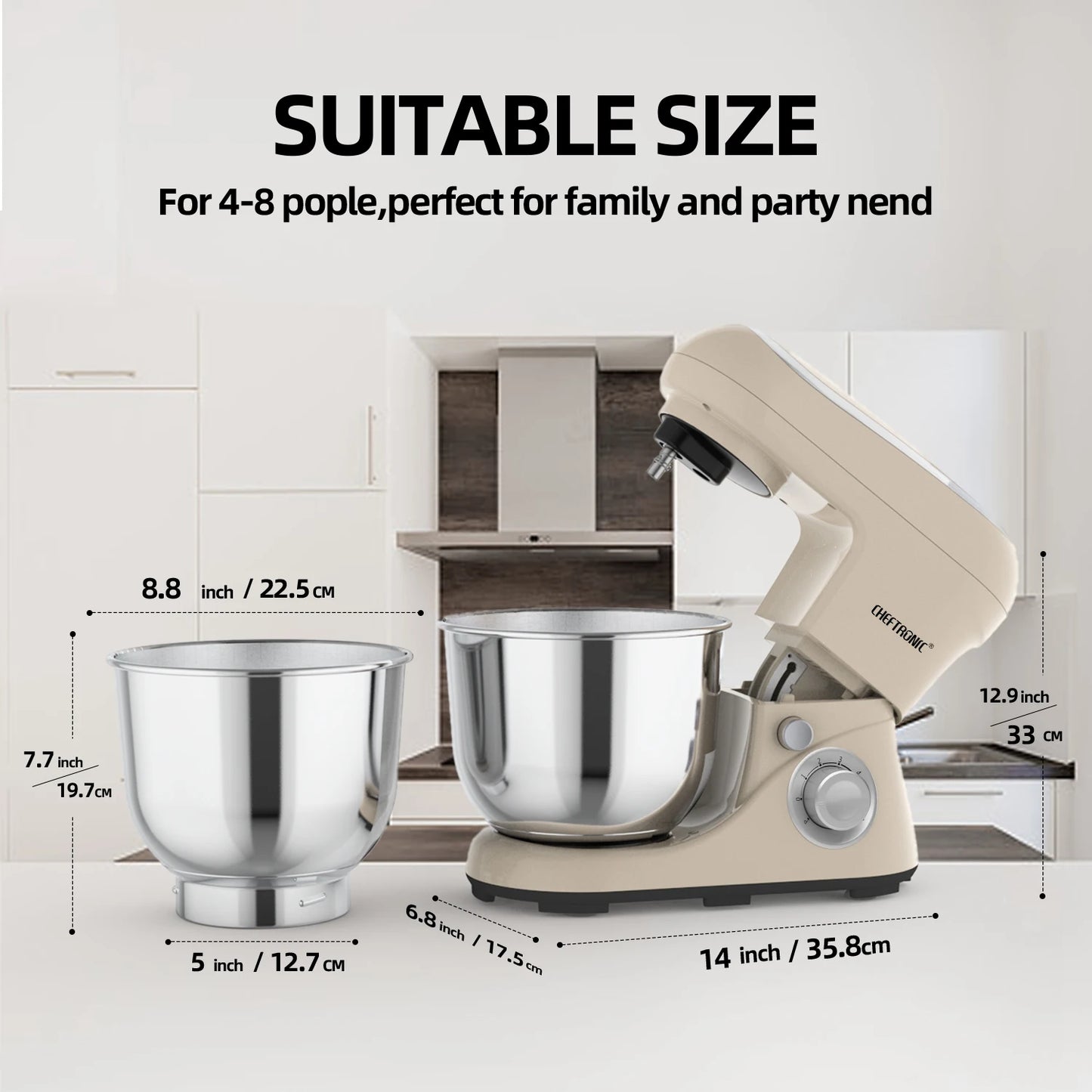5 Qt Tilt-Head Electric Stand Mixer with 6+P Speeds