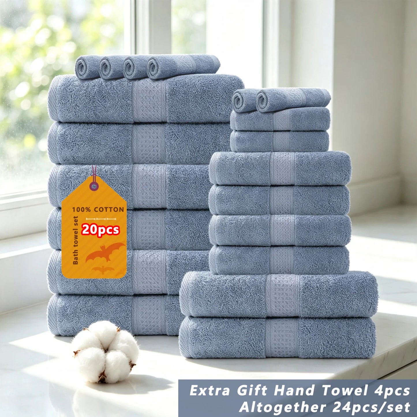 20/16/10pcs Cotton Soft Bath Towel Set for Bathroom