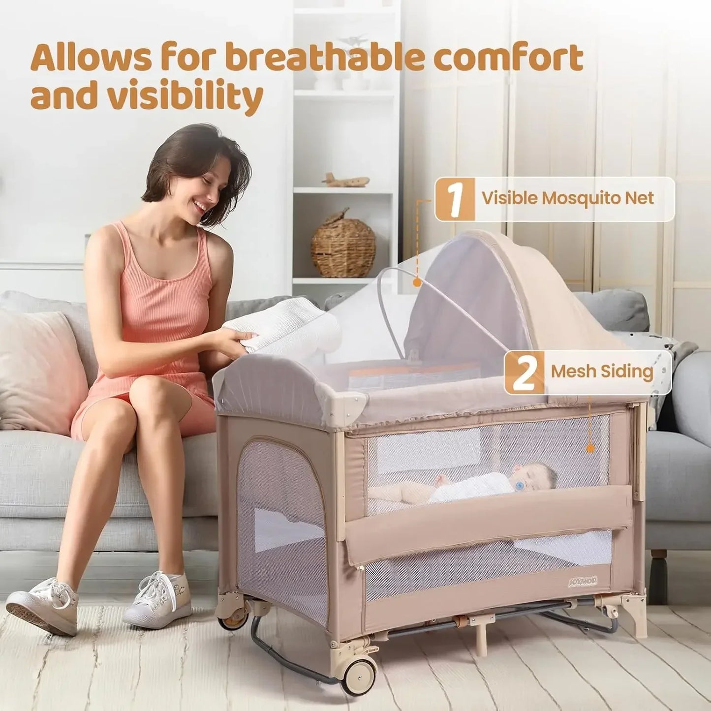 9 in 1 Bedside Bassinet with Changing Table & Music Center