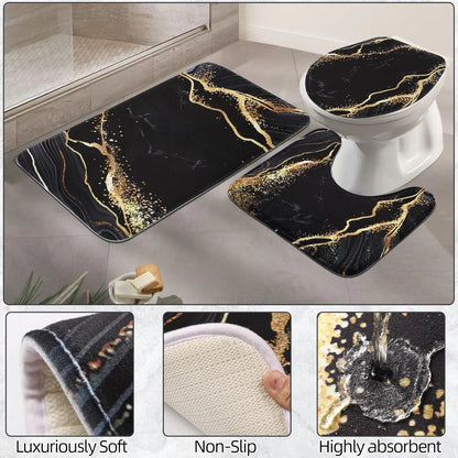 Black and Gold Shower Curtain Set with Rugs and Accessories