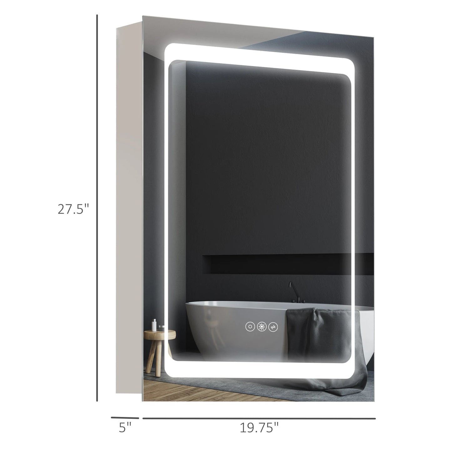 Led Lighted Medicine Cabinet with 3 Storage Shelves