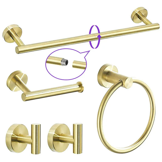 5 Piece Brushed Gold Bathroom Hardware Set