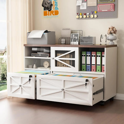 Portable 2 Drawer Wood Lateral File Cabinet with Lock