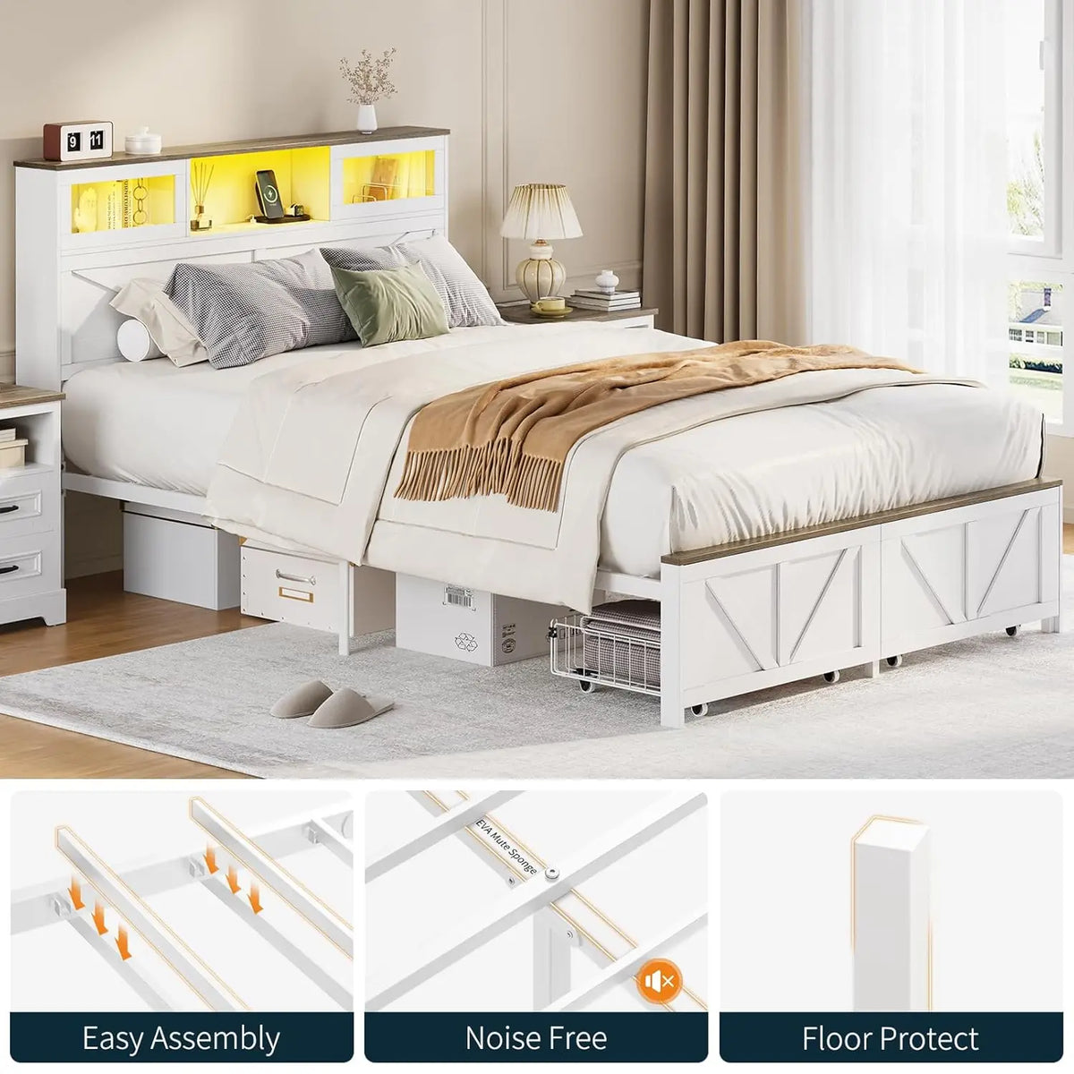 Full Size LED Bed Frame with Storage