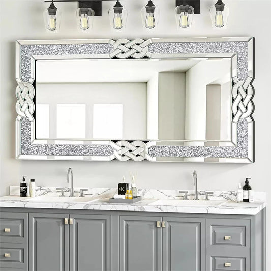 Wall Mirror with Decorative Glam Bling Crystal Frame Edge