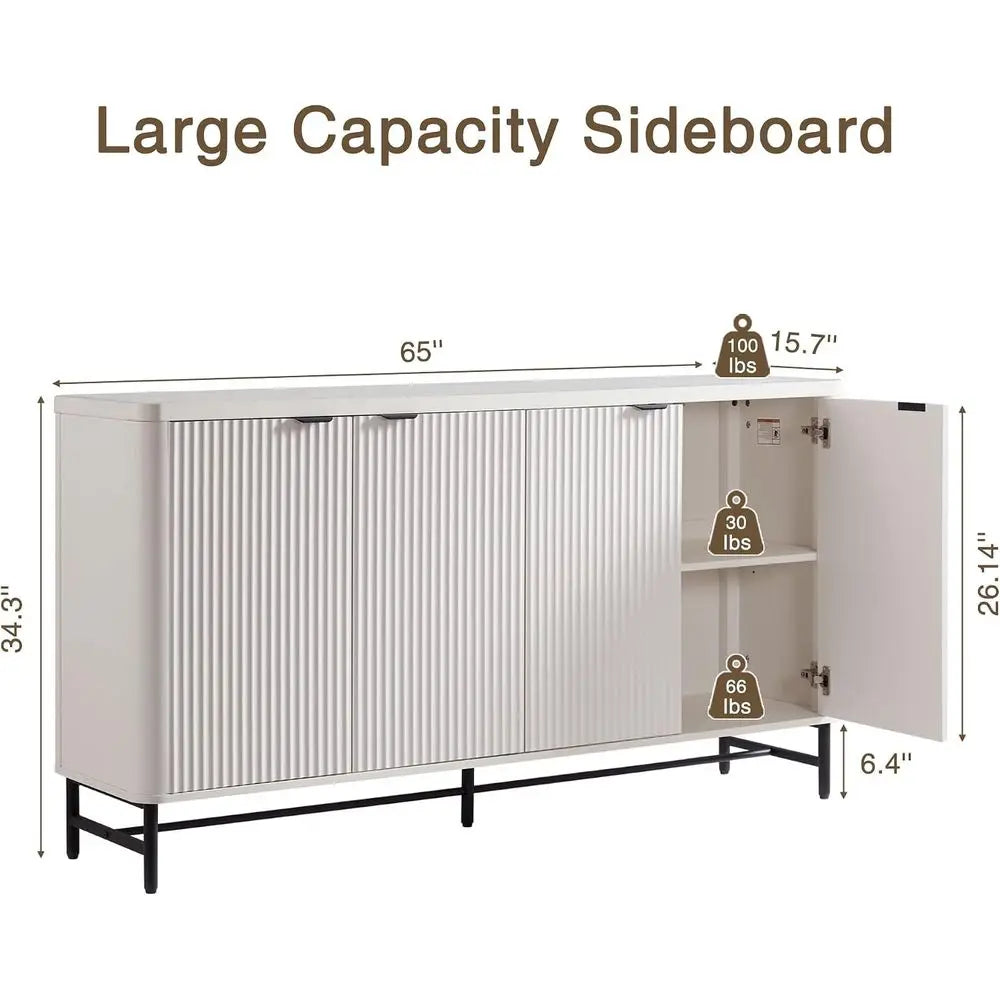 65” Fluted Credenza Sideboard with Adjustable Storage Shelves