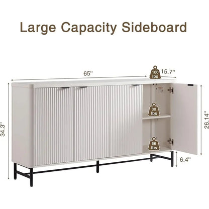 65” Fluted Credenza Sideboard with Adjustable Storage Shelves
