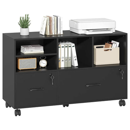 Portable 2 Drawer Wood Lateral File Cabinet with Lock