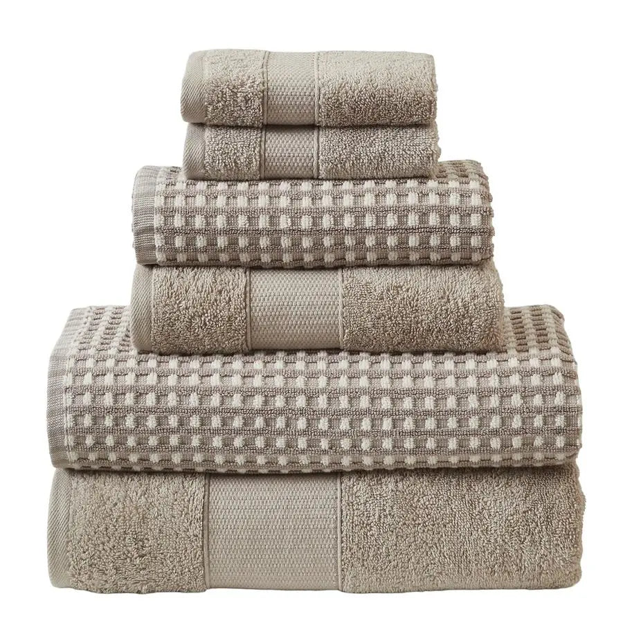 6 Piece 100% Combed Cotton Cobblestone Towel Set