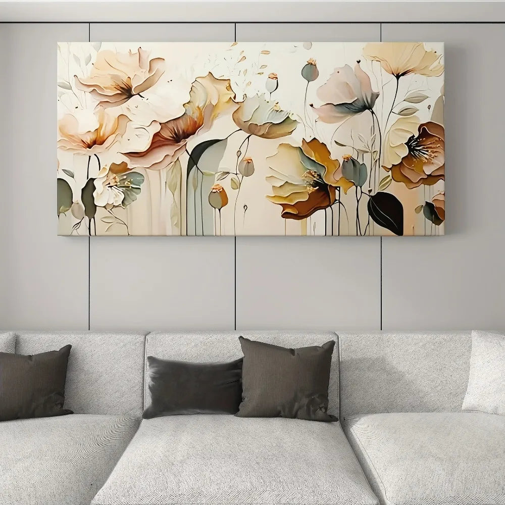Abstract Floral Canvas Art with Flowy Petal and Leaf Design