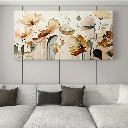 Abstract Floral Canvas Art with Flowy Petal and Leaf Design