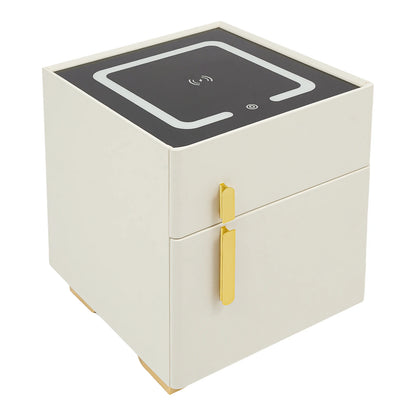Smart Nightstand w/ Drawer, Safe & Wireless Charging
