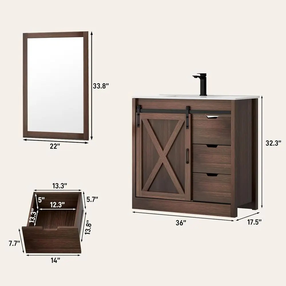 36” Farmhouse Bathroom Vanity Set with Sink, Faucet & Mirror