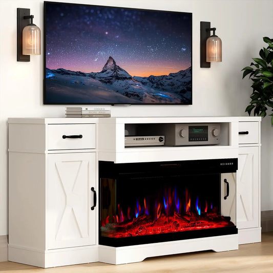 Large Entertainment Center with 36" 3-Sided Electric Fireplace