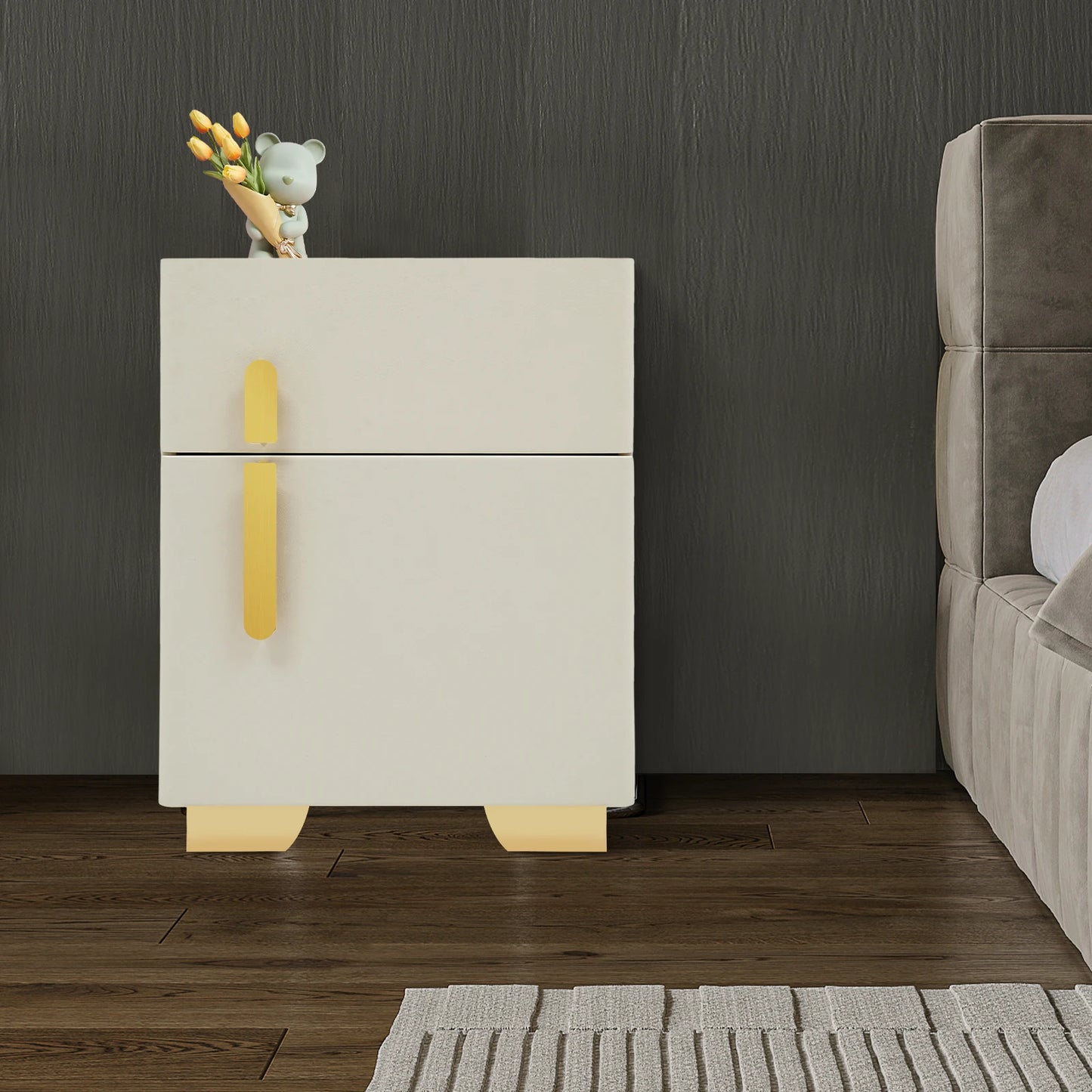 Smart Nightstand w/ Drawer, Safe & Wireless Charging