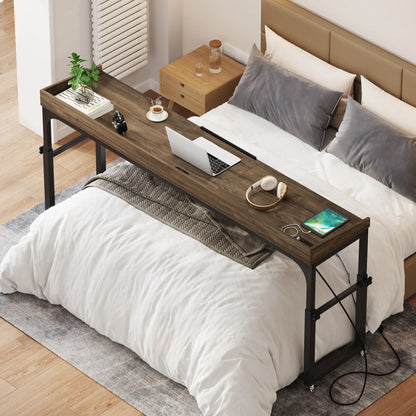 Queen Size Over Bed Desk with Adjustable Tilt Stand & Wheels