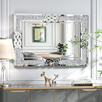 Wall Mirror with Decorative Glam Bling Crystal Frame Edge