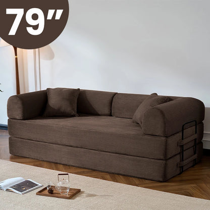 79’’ Corduroy Upholstered Folding Convertible Sofa Bed