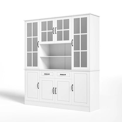 China Hutch with 2 Drawers, Adjustable Shelves & Glass Doors