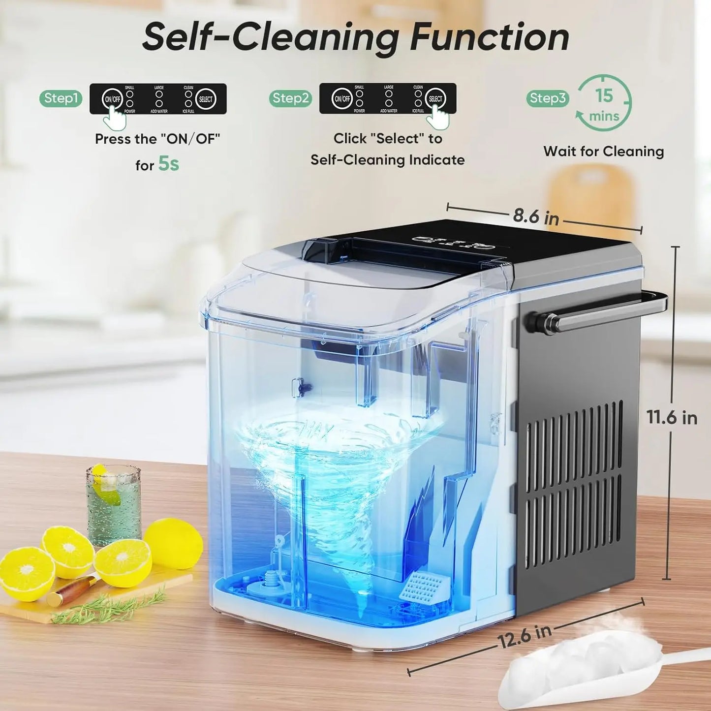 Portable Countertop Ice Maker, 26lbs/24H, Self-Cleaning