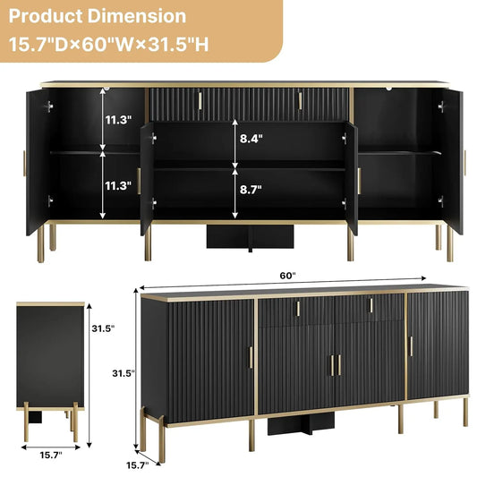 Fluted Storage Sideboard with Adjustable Shelves & Pop-Up Doors
