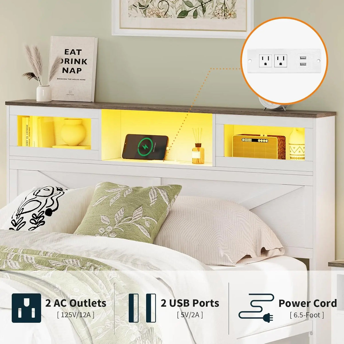Full Size LED Bed Frame with Storage