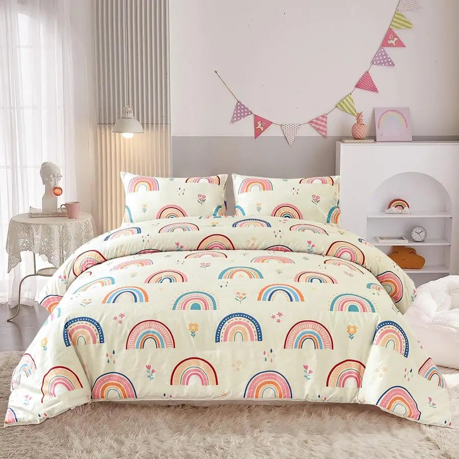 Lightweight Soft 3 Piece Rainbow Comforter Set with 2 Pillow Covers