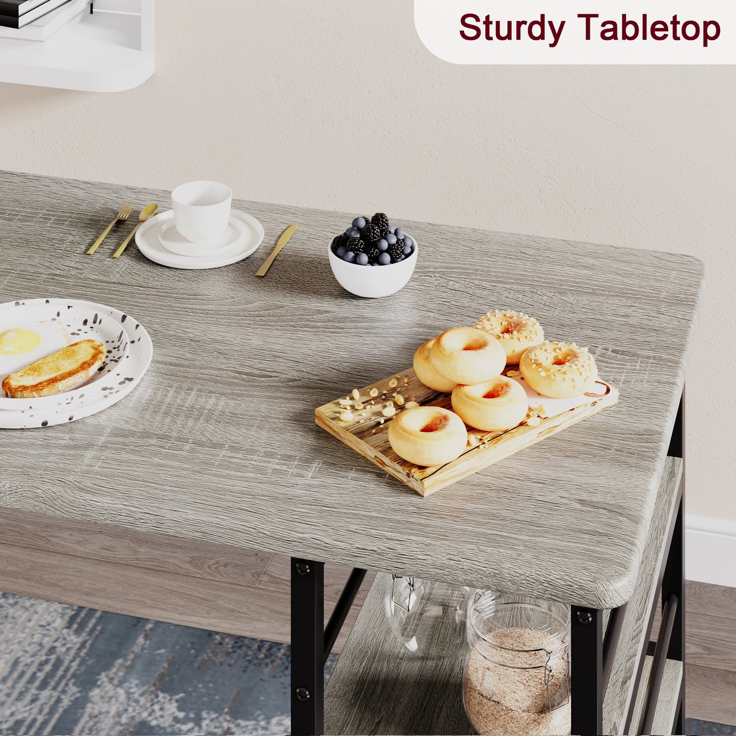 3-Piece Dining Table Set with 3-Tier Shelves Bar