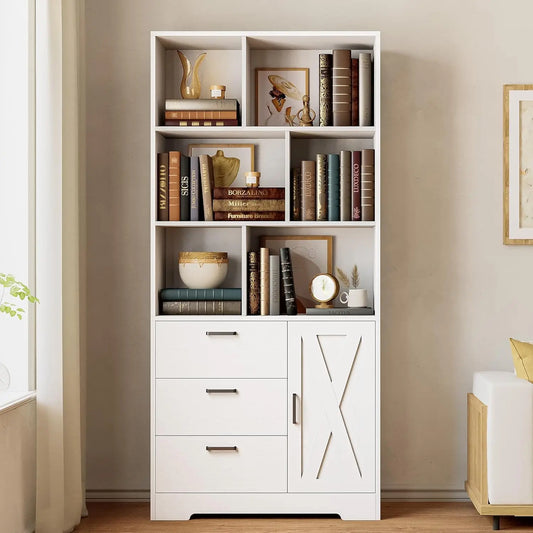 70.9 inch Tall Bookcase with Door & Drawers