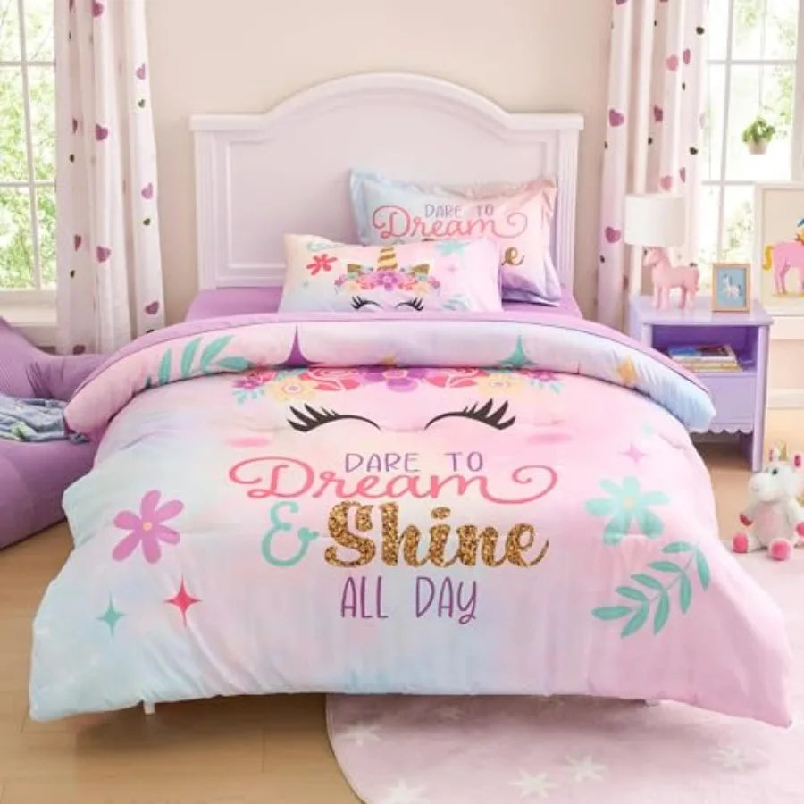 5 Pcs Girls Super Soft Microfiber Bed in a Bag with Comforter