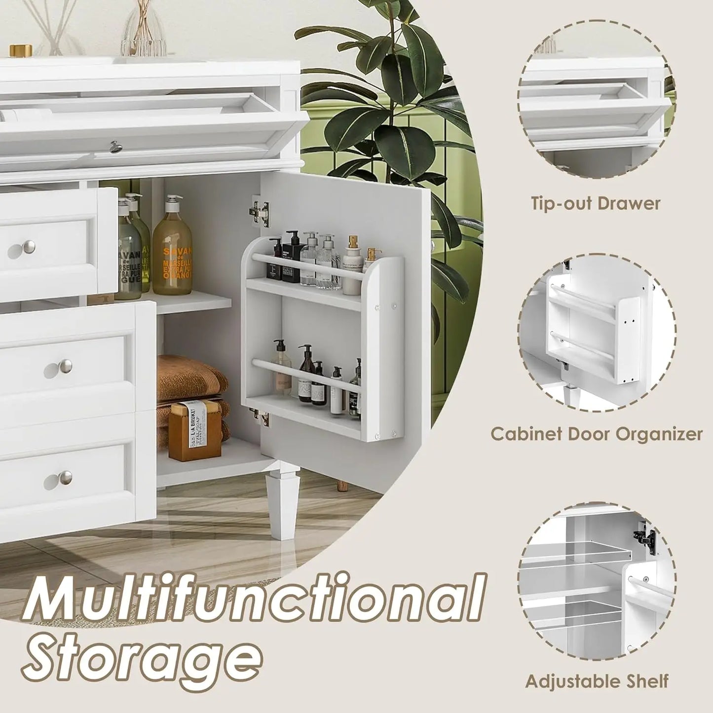 36" Bathroom Vanity Set with Mirror, Cabinet & Single Sink