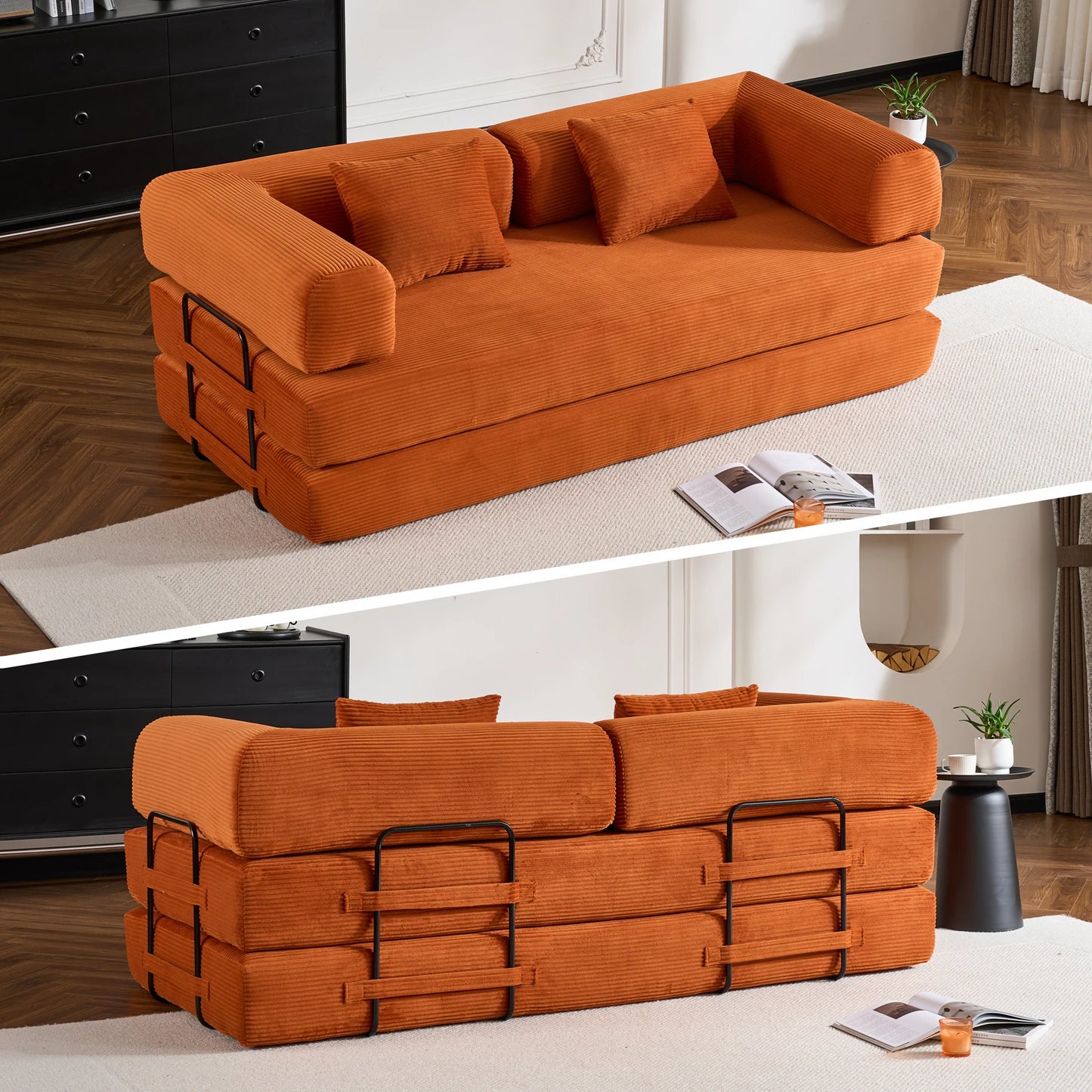 Oversized Corduroy Futon Floor Couch for Small Spaces