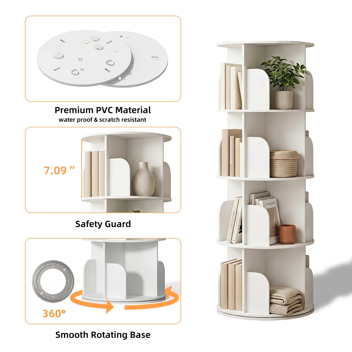 Freestanding 3-4 Tier Rotating Vertical Corner Bookshelf