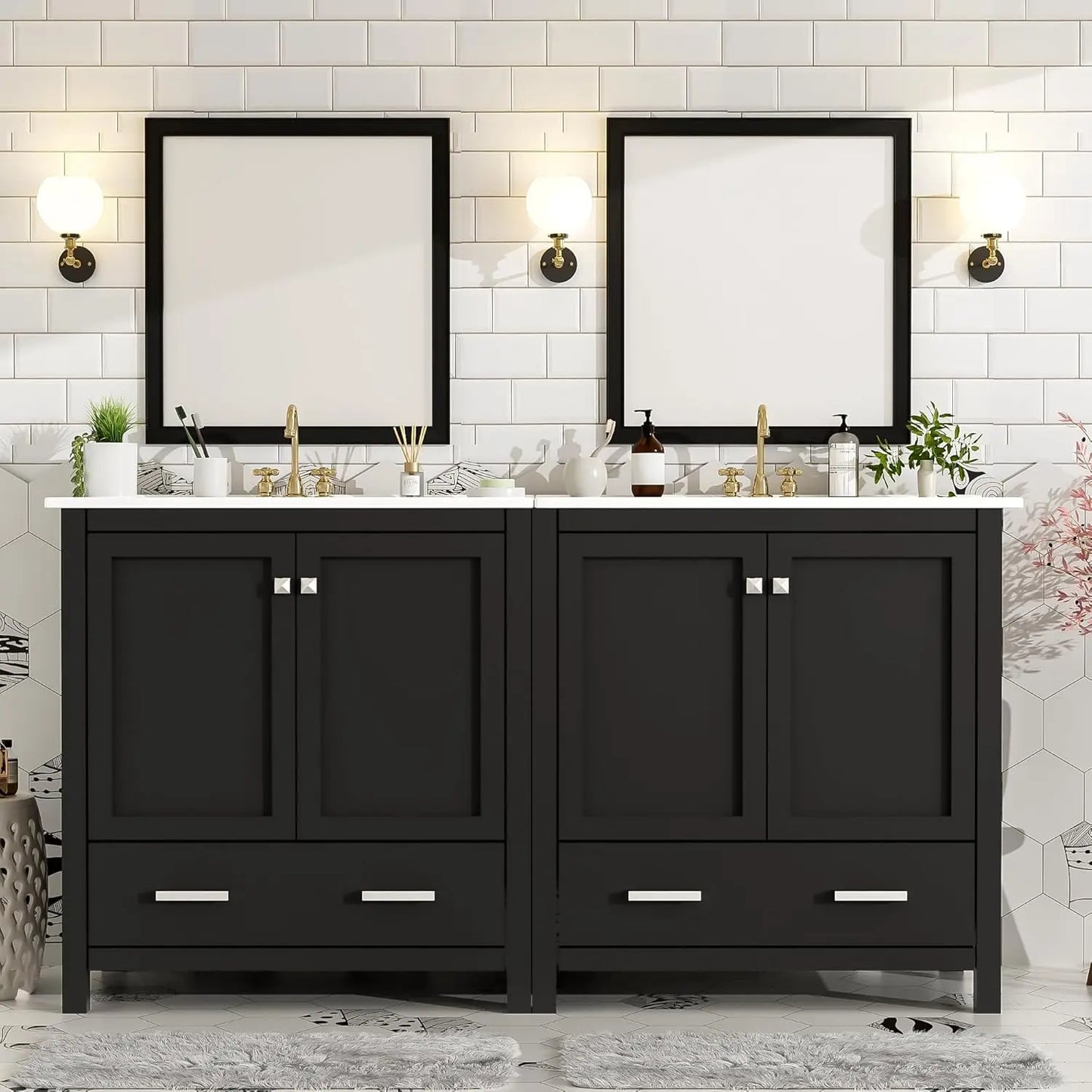 60" Solid Wood Double Sink Bathroom Vanity with Sink Top