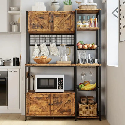 Bakers/ Microwave Stand with 2 Storage Cabinets & Power Outlet