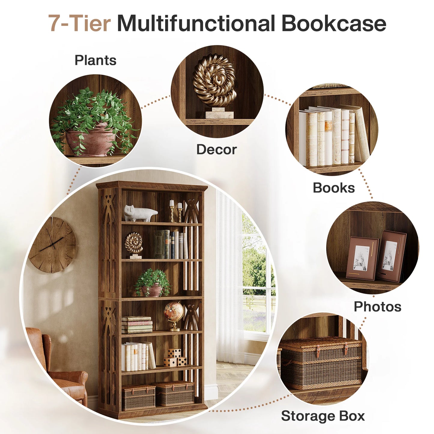 6-Tier Wood Display Shelves, Bookcase