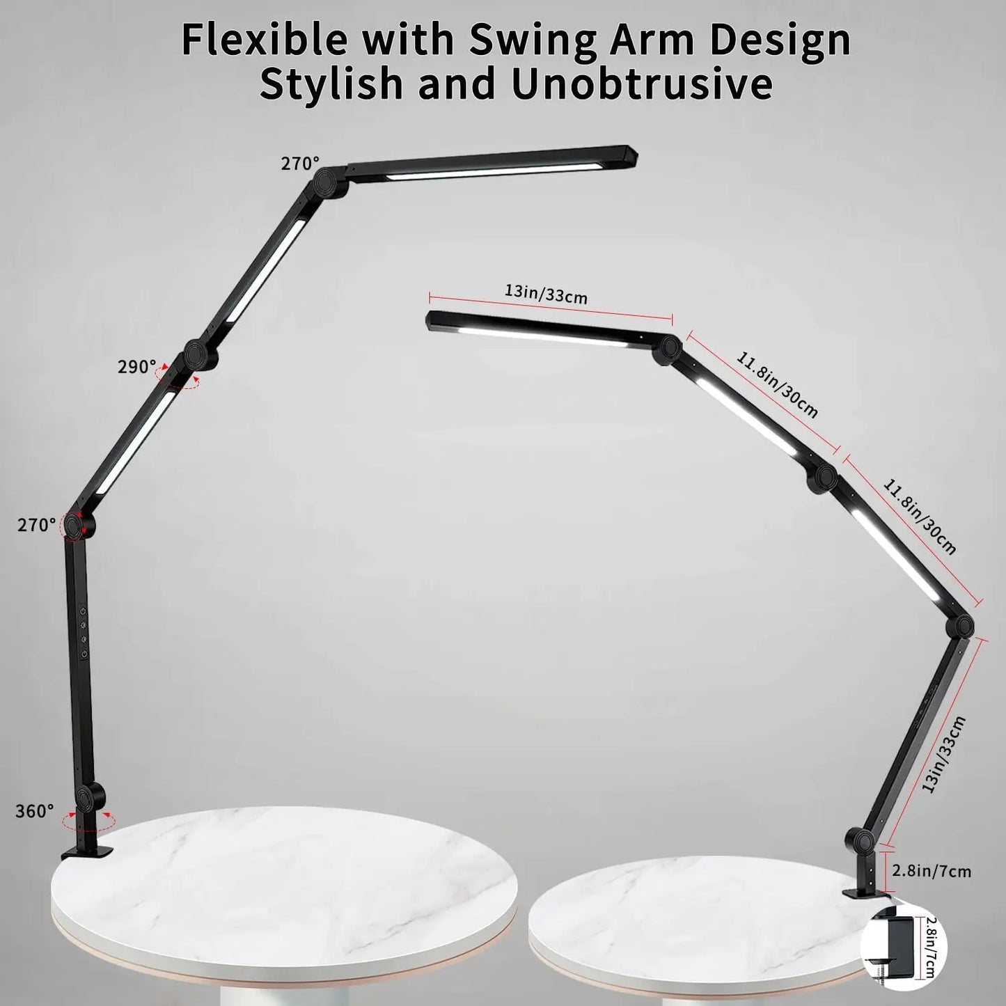 Flexible 4 sections Swing Arm Three Light Sources Desk Light