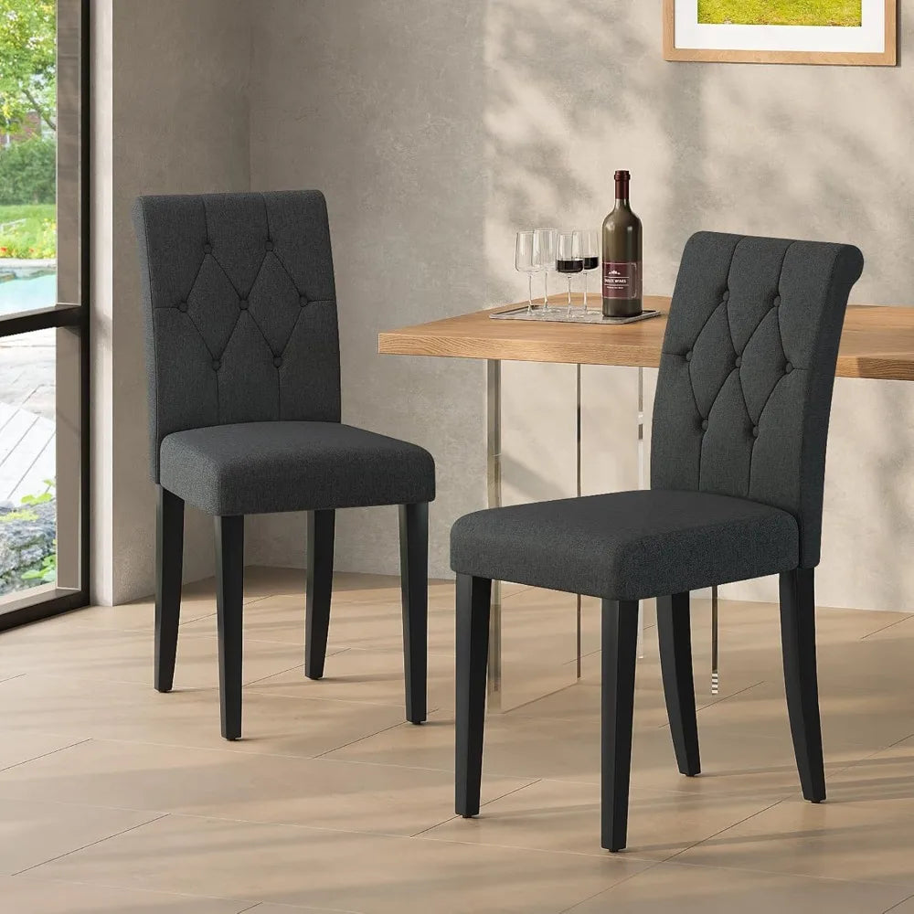 Set of 4, Button Tufted Parsons Dining Chair w/ Solid Wood Legs