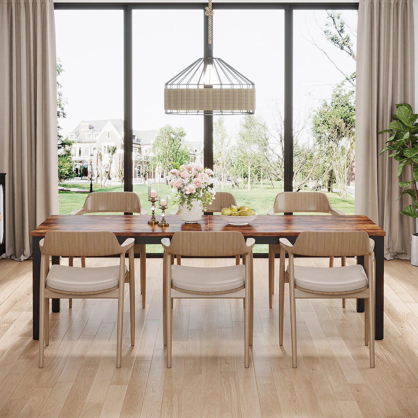 Long Rectangular Rustic Wood Dining Table for 6-8 People