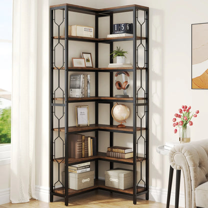 7-Tier Corner Bookshelf with Open Display Shelves