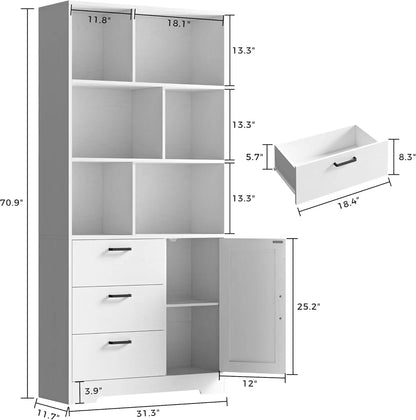 70.9 inch Tall Bookcase with Door & Drawers