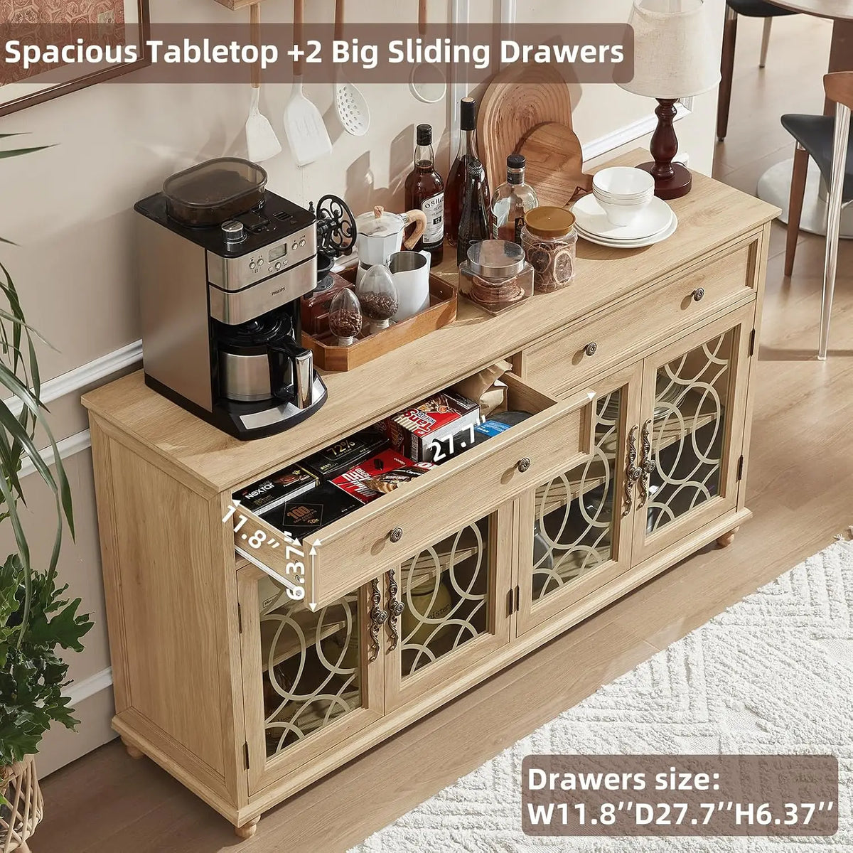 Farmhouse Sideboard Cabinet with Glass Doors
