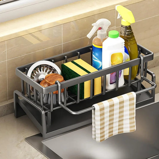 Kitchen Sink Organizer Carbon Steel with Tilted Water Tray