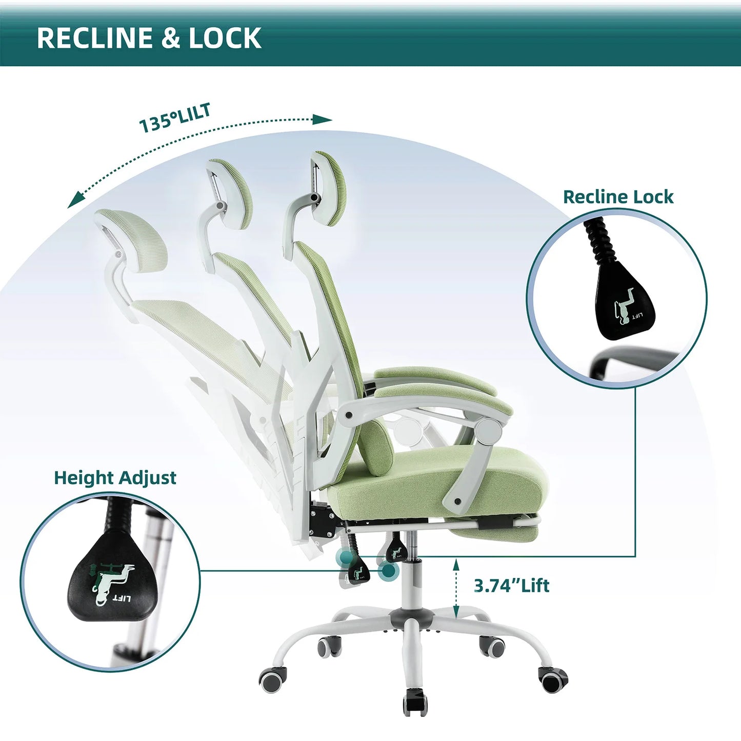 Ergonomic Reclining Computer Chair with Lumbar Support Pillow