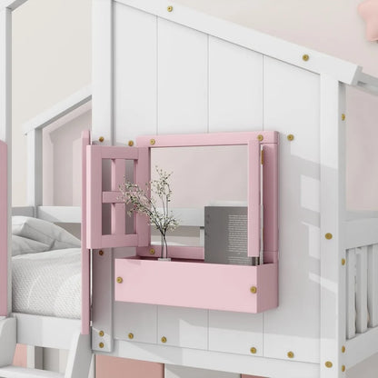 Floor House Bunk Bed with Roof and Window