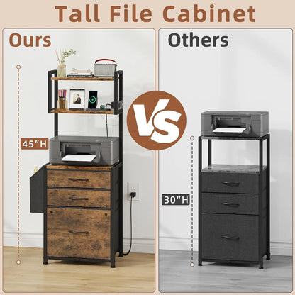 3-Drawer File Cabinet with Charging Station