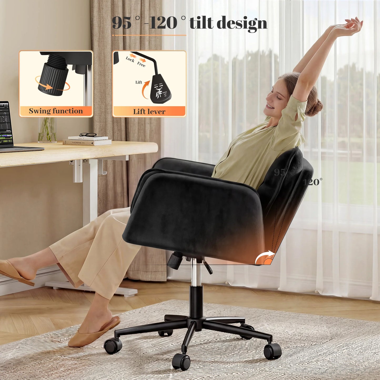 Cross Legged Office Chair with 5-Position Flip-Up Armrest